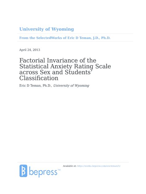 Fillable Online Factorial Invariance of the Statistical Anxiety Rating ...
