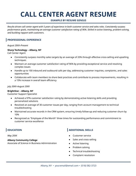 Call Center Resume Examples, Template, & Writing Guide