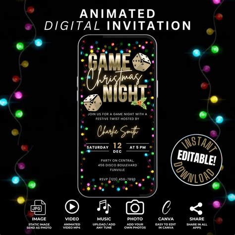 Animated Christmas Game Night Party Invite Template, Editable Friendmas ...