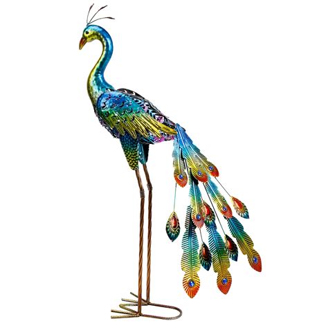 Buy Metal Peacocks Solar Garden Decor Outdoor Statues Sculptures with ...