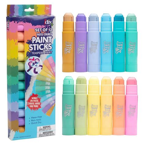 Tempera Paint Sticks- 12 Pack of Pastel Colors- Mess Free Washable ...