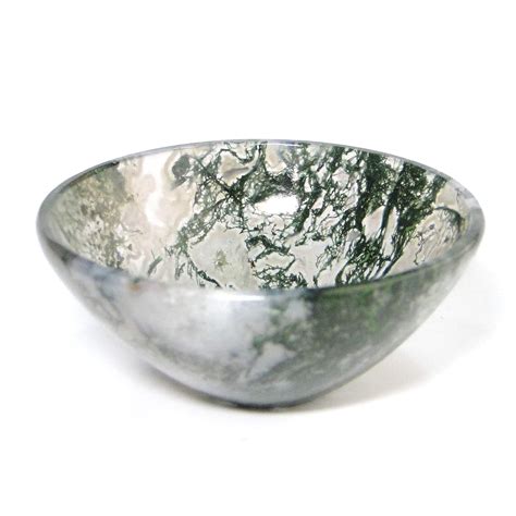 Nature's Crest Green Moss Agate Gemstone Bowl 2" Natural Stone ...