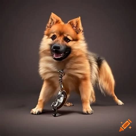 German shepherd pomeranian mix playing banjo in grand canyon on Craiyon