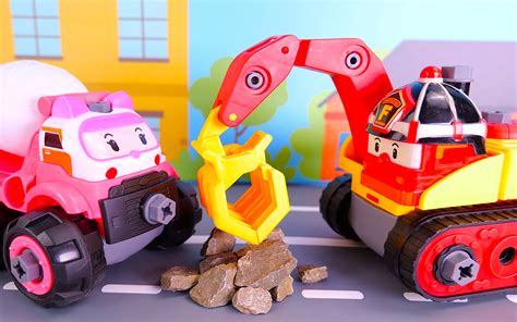 警车珀利工程车搬运石头的儿童玩具故事_哔哩哔哩_bilibili