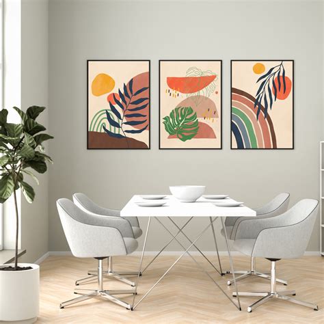 Boho Wall Art Prints Abstract Leaf Set of 3 Mid Century Wall Decor ...