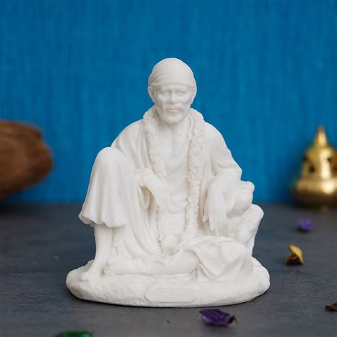 White Polyresin Sai Baba Sitting Statue – eCraftIndia
