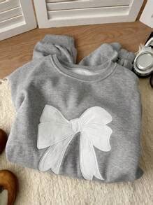 DAZY Women's Round Neck Embroidered Bow Long Sleeve Sweatshirt,Long ...