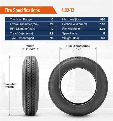 4.80-12 Trailer Tires 6Ply 4.80x12 480-12 Load Range C Heavy Duty High ...