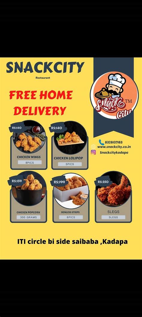 Menu at Snack City, Kadapa, Kadapa