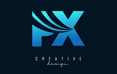 Creative blue letters PX p x logo with leading lines and road concept design. Letters with ...