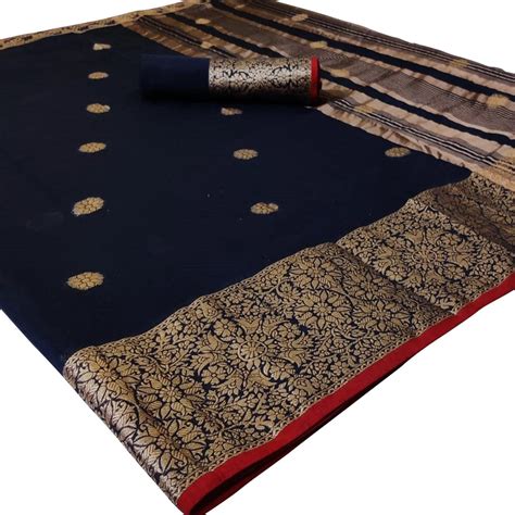 Glorious Navy Blue Colored Festive Wear Woven Linen Saree