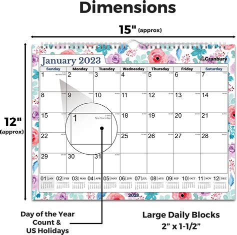Buy CRANBURY Large Wall Calendar 2023 (Floral), 12x15, Use to December ...