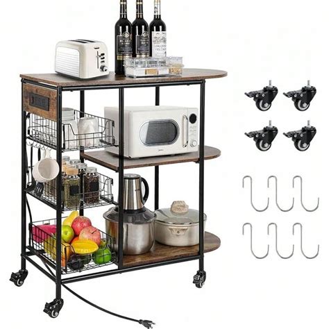 Kitchen Bakers Rack With Power Outlet, Microwave Stand With 3 Pull-Out ...