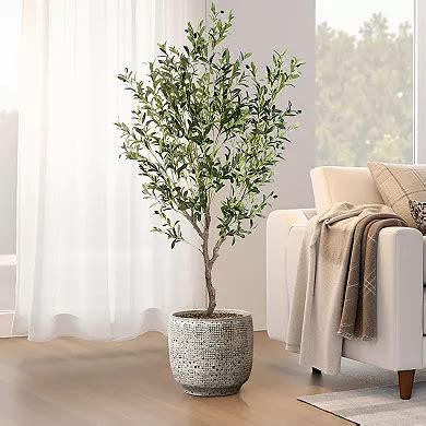 LuxenHome Stone Speckle Textured Ceramic Planter, 12" Gray Grid-Pattern ...