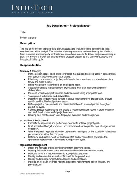 Image result for Project Manager Role Description