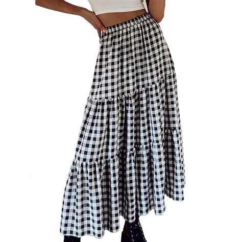 Buy Flare Plaid Skirts for Women High Waisted A Line Casual Plus Size ...