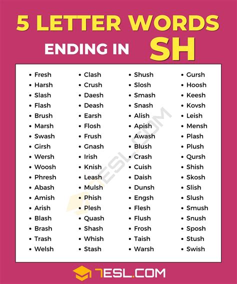 5 Letter Words Ending in SH (77 Words in English) • 7ESL