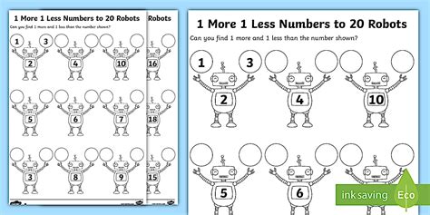 1 Less than Robot Worksheet 的图像结果