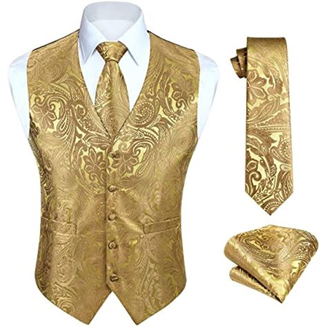 Paisley Floral 3pc Suit Vest Set - GOLD FLORAL | Mens dress vests, Vest ...