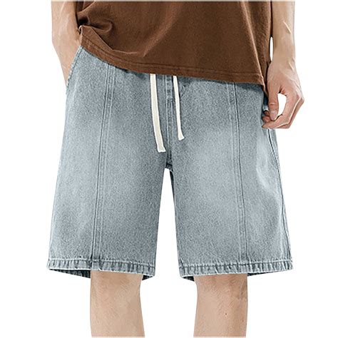 AHTJRT Men's Loose-Fit Denim Shorts Elastic Waist Wide Leg Rolled Hem ...