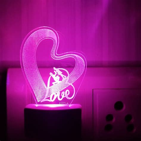 Buy DIONA Plastic Night Lamp Couple Love Heart Shape Romantic 3D ...