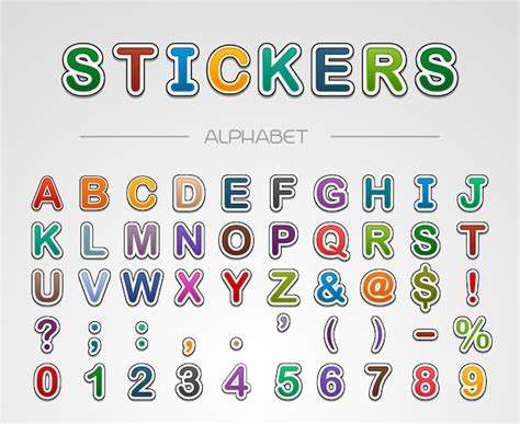 Stickers alphabet. vector font. | Premium Vector