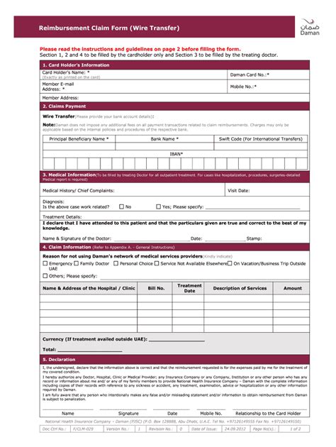 Daman Reimbursement Claim Form - Fill Online, Printable, Fillable ...