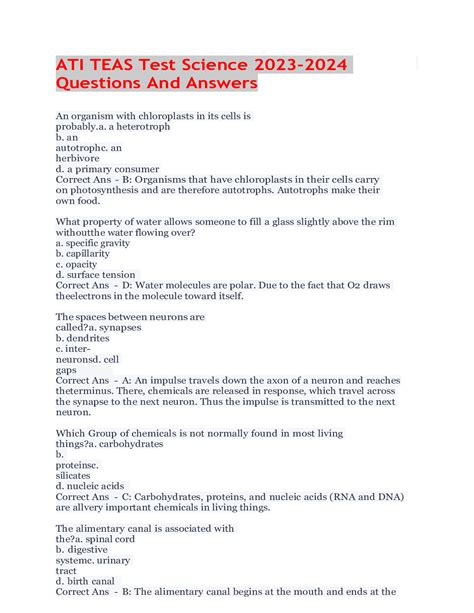 ATI TEAS Test Science 2023-2024 Questions And Answers – Scholarfriends ...