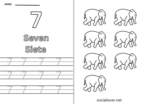 Bilingual Spanish Number 7 (Siete) Worksheet