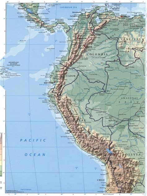 South America geographic map northern part. Detailed physical map of ...