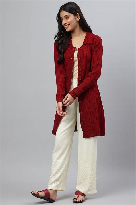 Buy Red Shirt Collar Long Coat Online for Woman | Shop for Aurelia