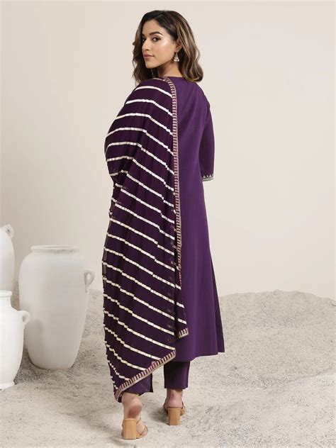 Buy Burgundy Embroidered Silk Blend A-Line Suit Set With Dupatta Online ...