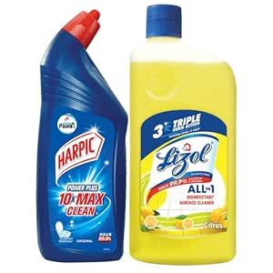 Lizol Disinfectant Surface & Floor Cleaner, Citrus - 975 ml + Harpic ...