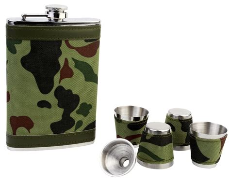 Buy 7Trees Stainless Steel Army Camouflage 9 Oz/266 ml Hip Flask + 4 ...