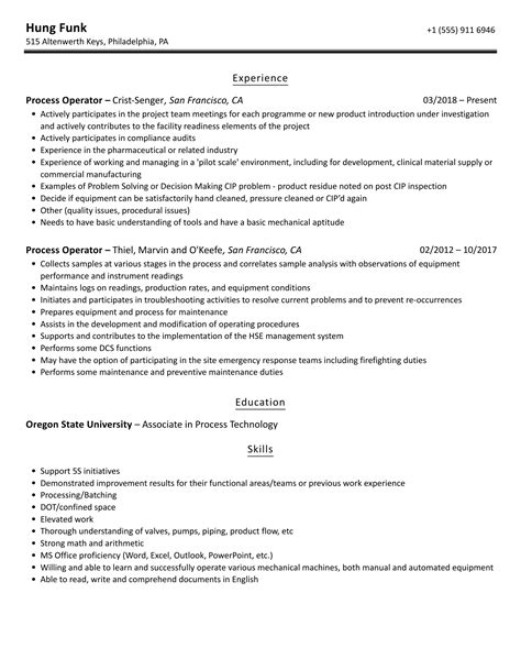 Image result for Process Operator Resume Sample