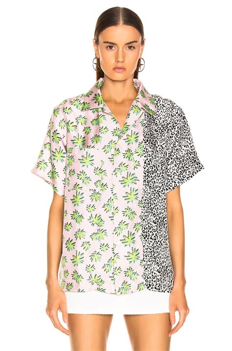 Amiri Split Palm Leopard Short Sleeve Shirt in Pink | FWRD