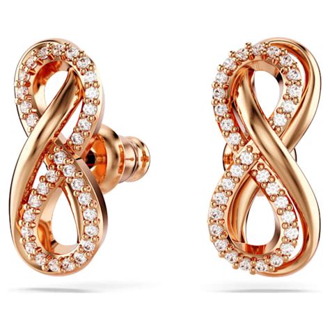 Hyperbola stud earrings, Infinity, White, Rose gold-tone plated | Swarovski