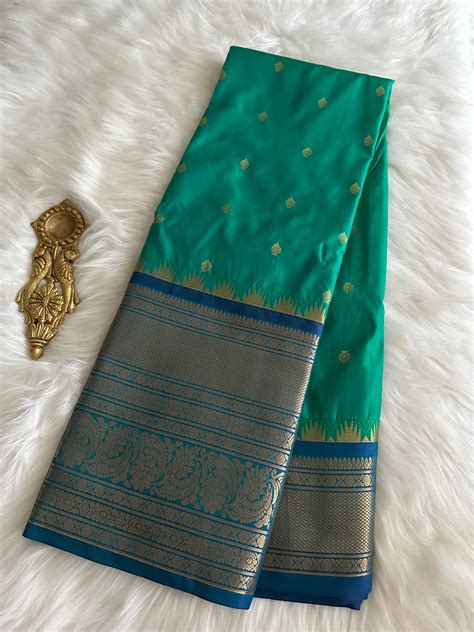 Peacock Blue Semi Kanchivaram Pattu v2.0 – Ohbyozy