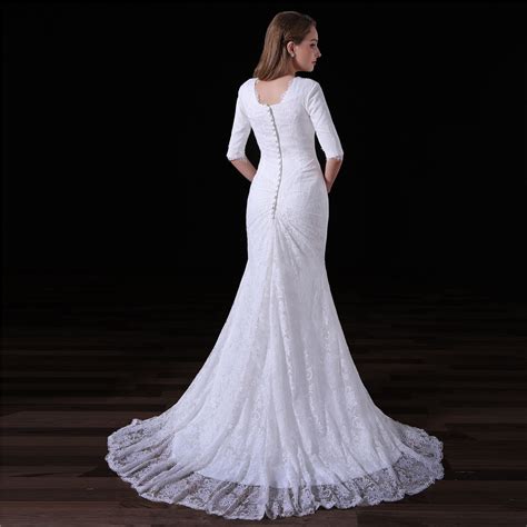 Simple Mermaid Wedding Dress Lace Bridal Gown With Train