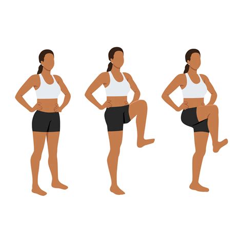 Woman doing standing knee raises. Abdominal exercise. 26751917 Vector Art at Vecteezy