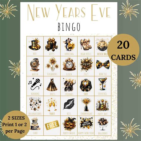 New Years Eve Bingo Printable - 20 Unique Bingo Cards for NYE Party ...