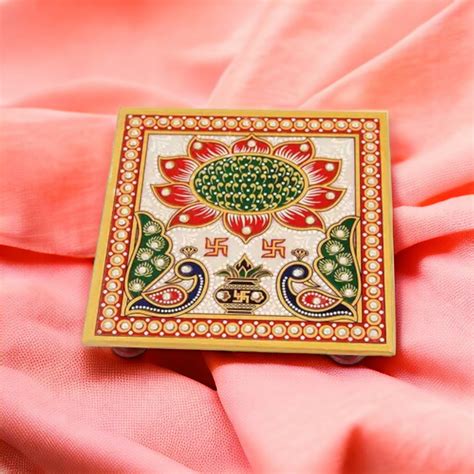 Marble Chowki With Square Design set of two pc - Oxyroots Handicraft