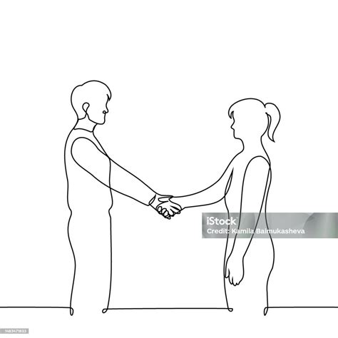 Man And Woman Stand Opposite Each Other And Hold Hands One Line Drawing ...