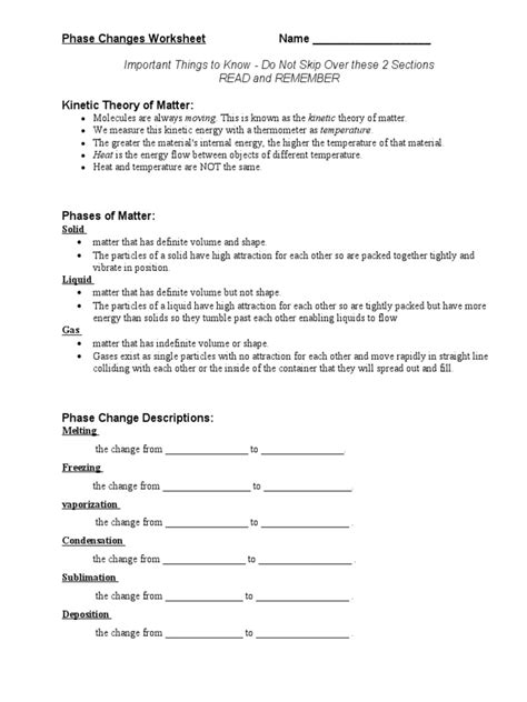Image result for Phase Changes of Matter Worksheet