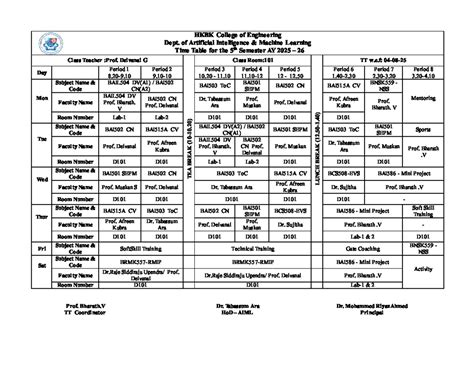 5th Sem Time Table Overview - Studocu