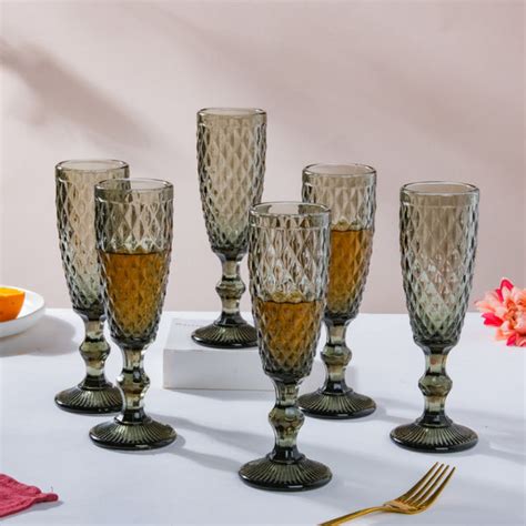 Textured Glassware Ash Grey Set Of 6 150 ml Online - Premium Champagne ...