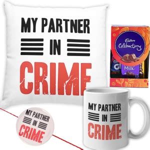 Ascension My Partner in Crime Rakhi Mug & Cushion, Tilak Card & Small ...