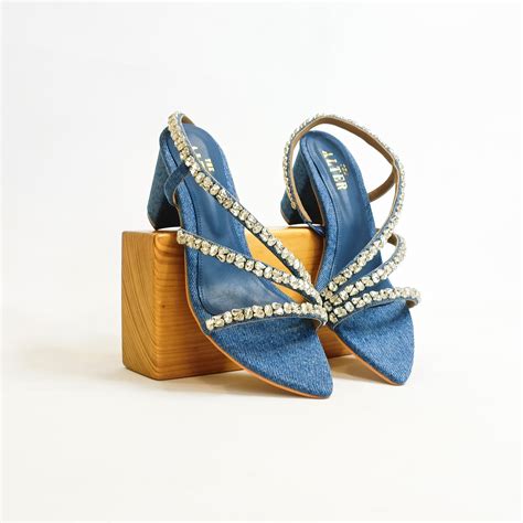 Kiara Denim Embellished Block Heels – THE ALTER