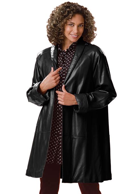 LEATHER SWING COAT | Plus size leather jacket, Leather coat womens ...