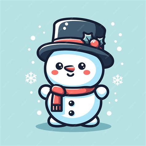 Chibi cute kawaii snowman with a hat and a red scarf with a snowflake ...